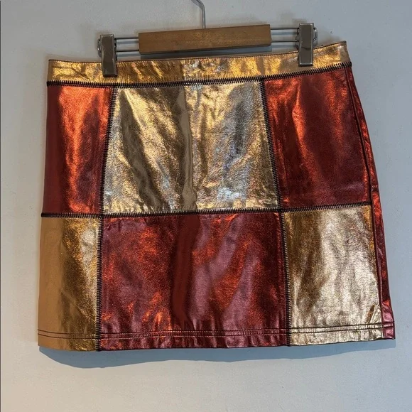 Glamorous bronze and gold patchwork faux leather mini skirt size US10 - Picture 11 of 11